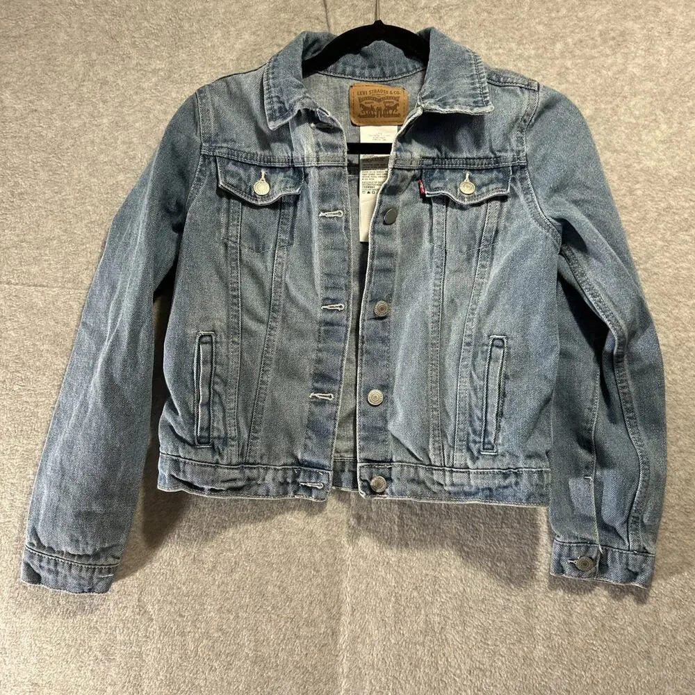 Levis Kids Blue Denim Trucker Jacket Size L 12-13 Years Medium Wash Cotton